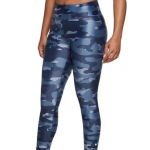 Nike Women's Dri-Fit One Mid Rise Camo Leggings (Thunder Blue/White, Médium)